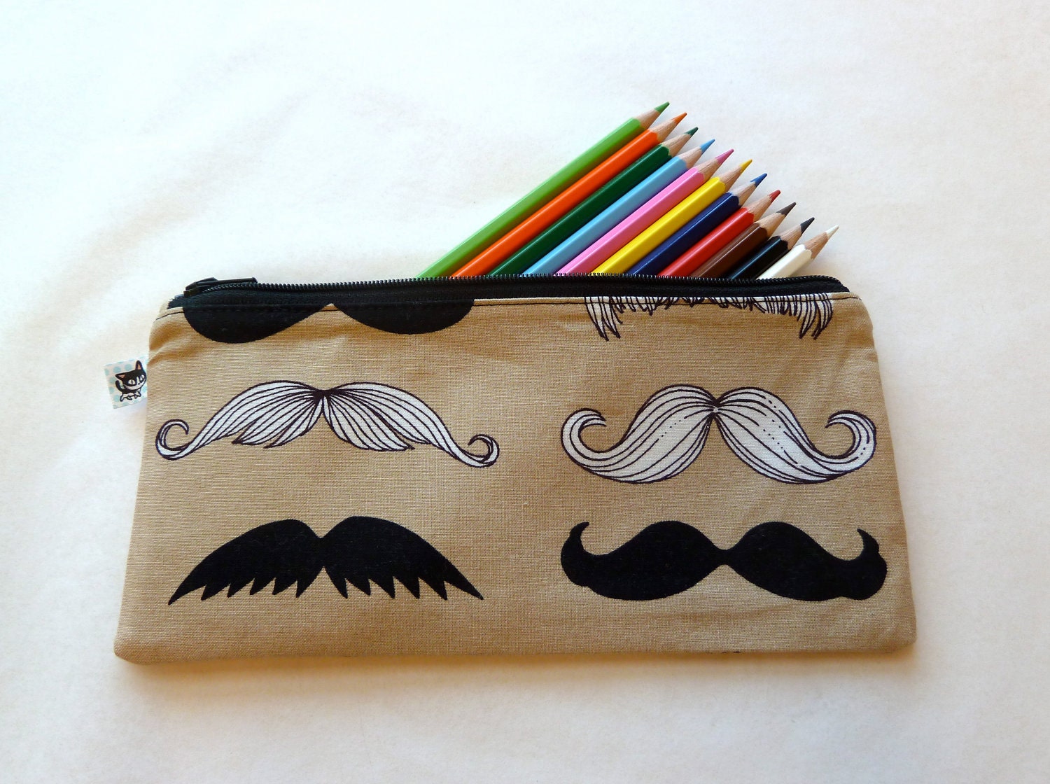Mustache Travel Zippy Pencil Case with Zipper / Make Up Bag / Birthday Party Favor / Money Clutch / Wheres My Stache Fabric