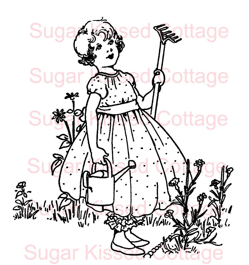 Digital Stamp - Gardening Girl