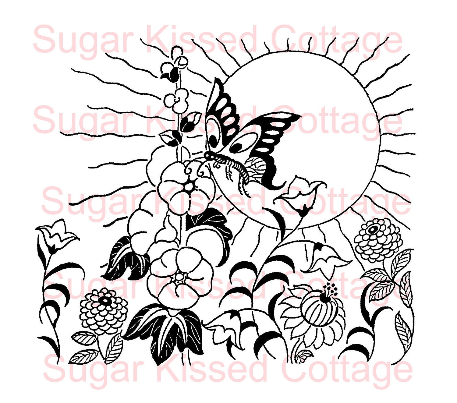 Digital Stamp - Art Deco Butterfly Garden