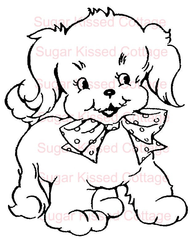 Sugar Kissed Cottage, Puppy, Vintage, digital stamp
