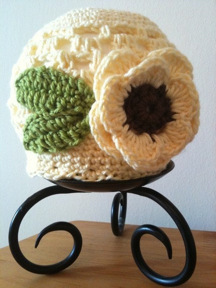 Sunflower - 0002 - PDF PATTERN for Crochet Baby Sunflower Hat  - In 3 SIZES 0-3m, 3-6m and 6-12m