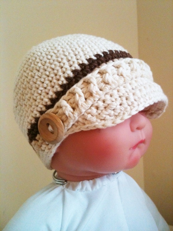 0004 - PDF PATTERN for Crocheted Baby Newsboy Hat with Buttons and Ribbed Strap - Instructions given for sizes 0-3m 3-6m 6-12m
