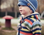 0025 - PDF PATTERN for Crocheted Children's Newsboy Hat with Buttons and Ribbed Strap - To fit Toddlers, Children and Preteens
