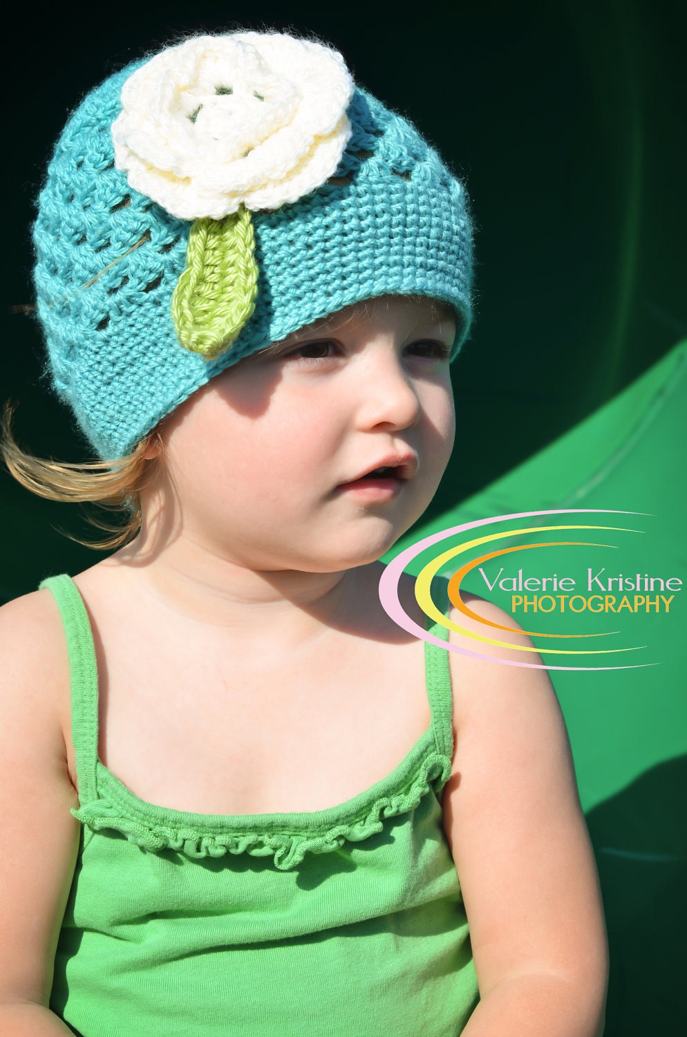 Dahlia - 0029 - PDF PATTERN for Children's Crochet Hat with Flowers and Leaves - Sizes Included for CHILDREN 1-3 years and 3-10 years