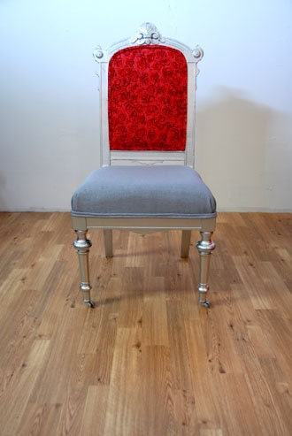 Silver / Red Roses Antique Side Chair