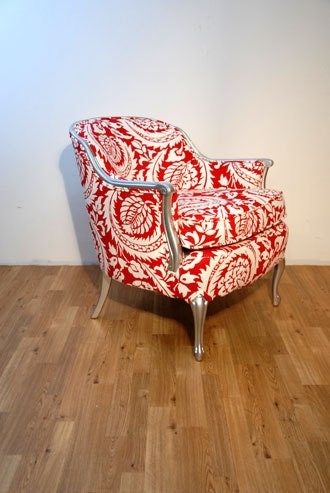 Red/ White/ Silver Curved-Back Modern Armchair