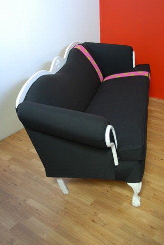 Black White Pink Polka Dot Sofa