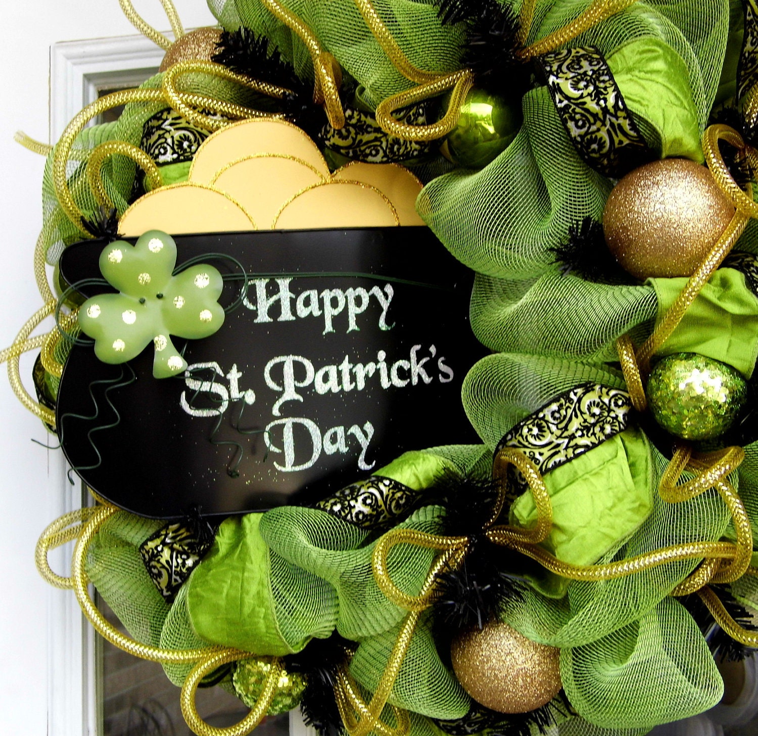 St. Patrick's Day Wreath Mesh Pot of Gold Spring