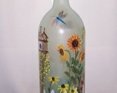 Hand Painted light wine bottle "Garden Soul"
