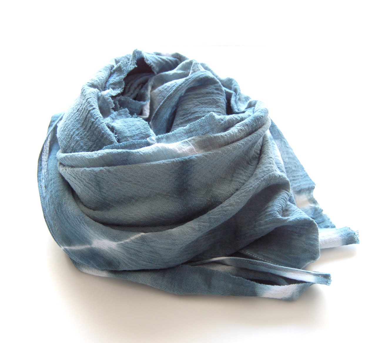 Tie Dye Teal Blue Shibori Scarf - Hand Dyed Cotton - 50 x 50 - Peacock