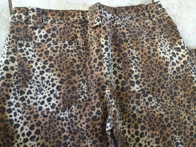 90's vintage psychobilly  Rockabilly New Wave Tight  Leopard stretchy Jean Pants Black Strip Halloween costume 