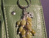 Green Jade Glass Bead Purse Charm / Key Chain with Star Charm