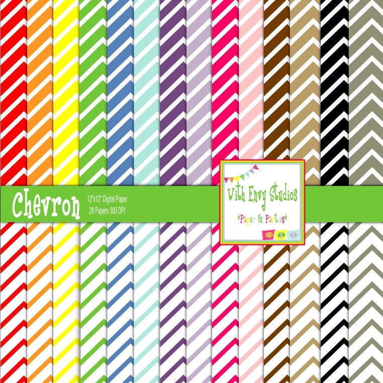 INSTANT DOWNLOAD Digital Scrapbook Paper Set-Chevron, rainbow Il_570xn