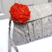 Wristlet Clutch Purse Grey Cotton linen with orange flower and detachable strap