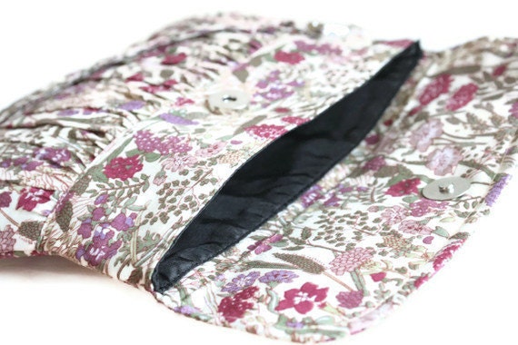 Floral Clutch Bag Violet Purple Lavender field of flower cotton
