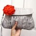 Wristlet Clutch Purse Grey Cotton linen with orange flower and detachable strap