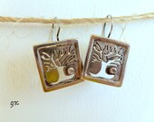 Natural oxidized silver earrings, Romantic handmade geometric earrings
