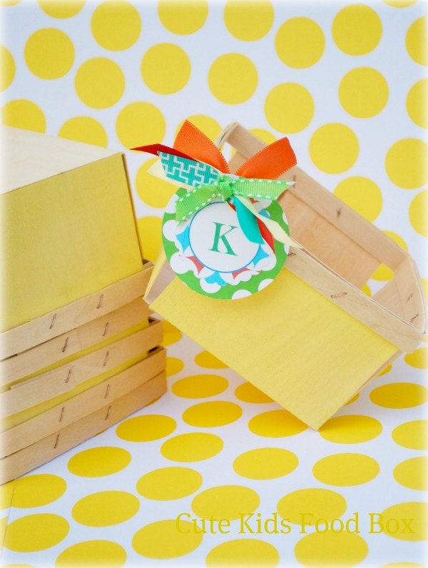 Berry Basket - Wood Berry Basket - Yellow Berry Basket Set of 6 - Picnic Basket - Lunch Box - Party Favor Box