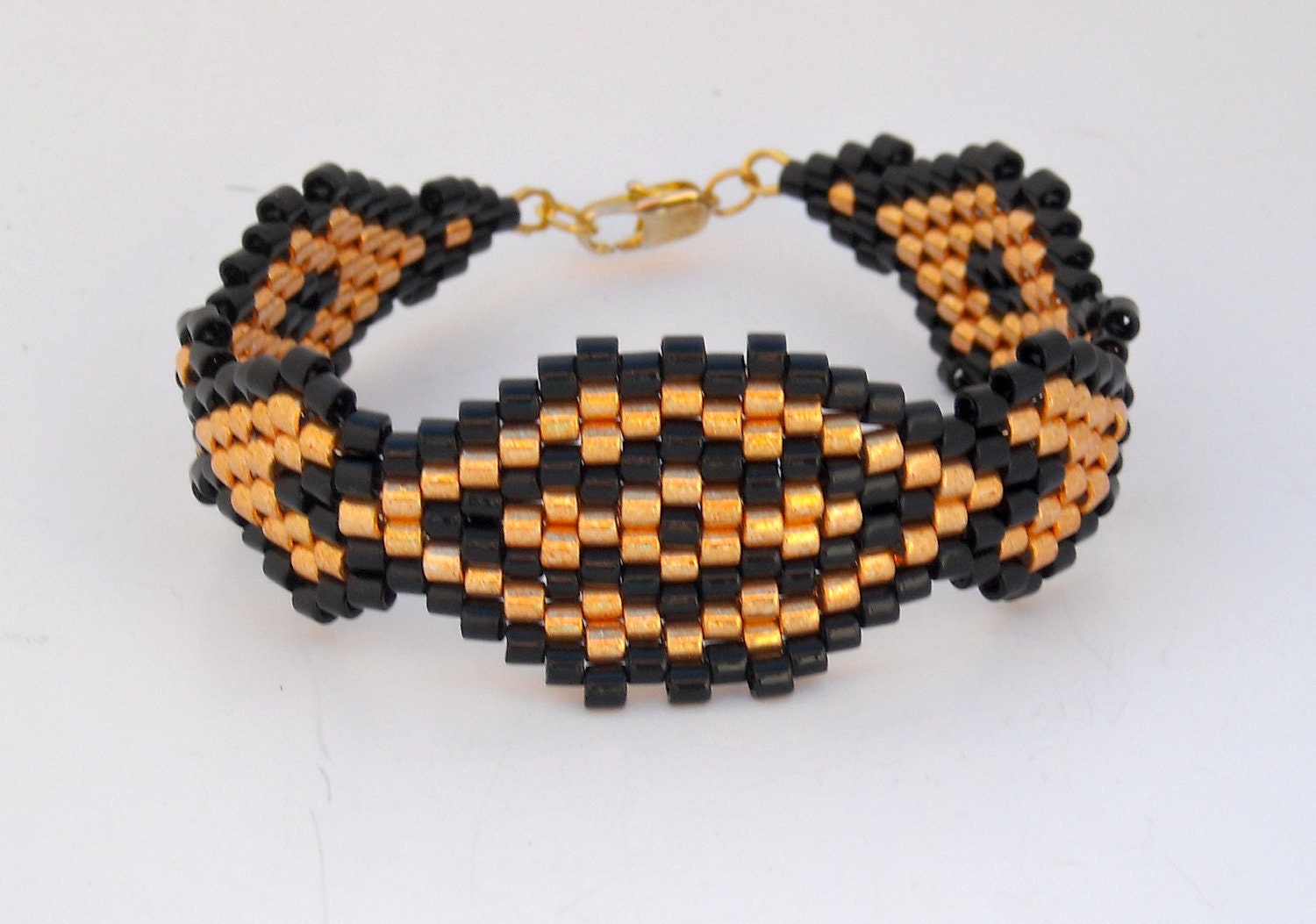 Black and Gold Bracelet Bead Woven Cuff