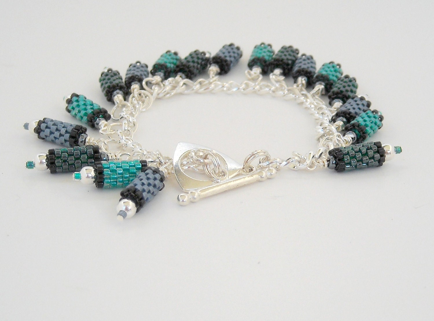 Dangle Beaded Bracelet Handmade Woven Beads in Blues