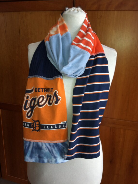 UPCYCLED t-shirt scarf... Detroit Tigers... orange white blue
