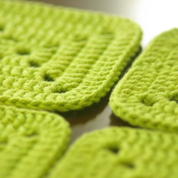Doily Crochet Coaster Set of 4 - Lime Green or Teal Blue - Square 3 7/8" x 3 7/8" / 10cm x 10cm