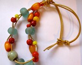 Multi strand necklace African glass stone resin metal beaded modern jewelry