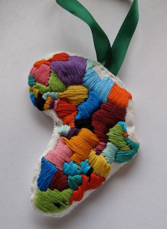 Africa ornament handmade embroidered for Christmas Valentine's Day Black History Month MADE TO ORDER