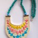 Colorblock bib necklace embroidered banner bunting triangle with Native American trade beads modern jewelry