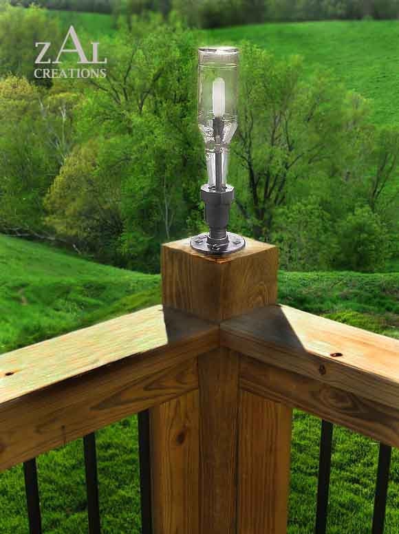 Deck Lamp. Beer bottle, Plumbing pipe &  fitting. Deck light. Lighting Fixture.