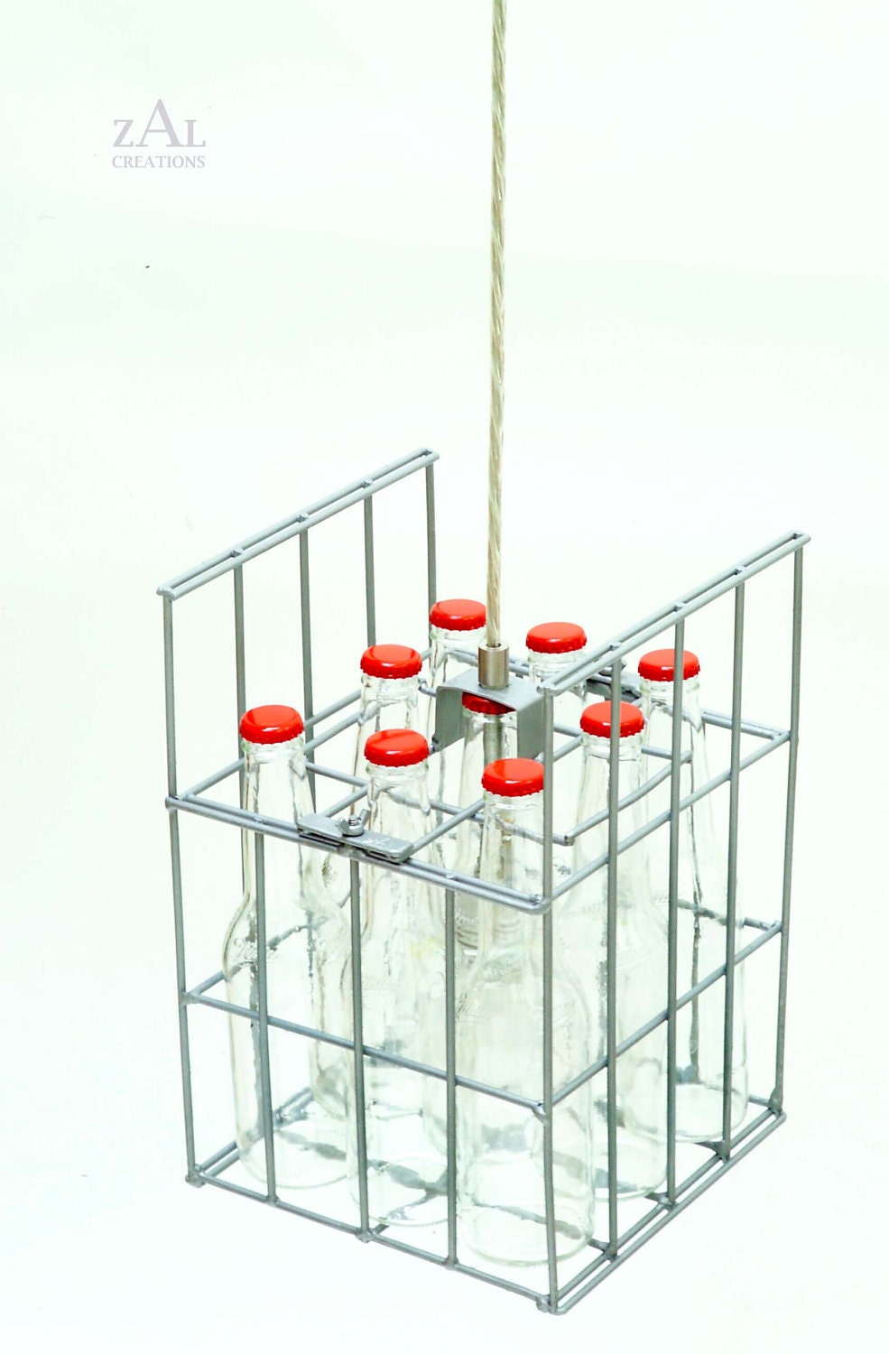 Beer bottles & Wire case Pendant Light. Crate. Lighting.