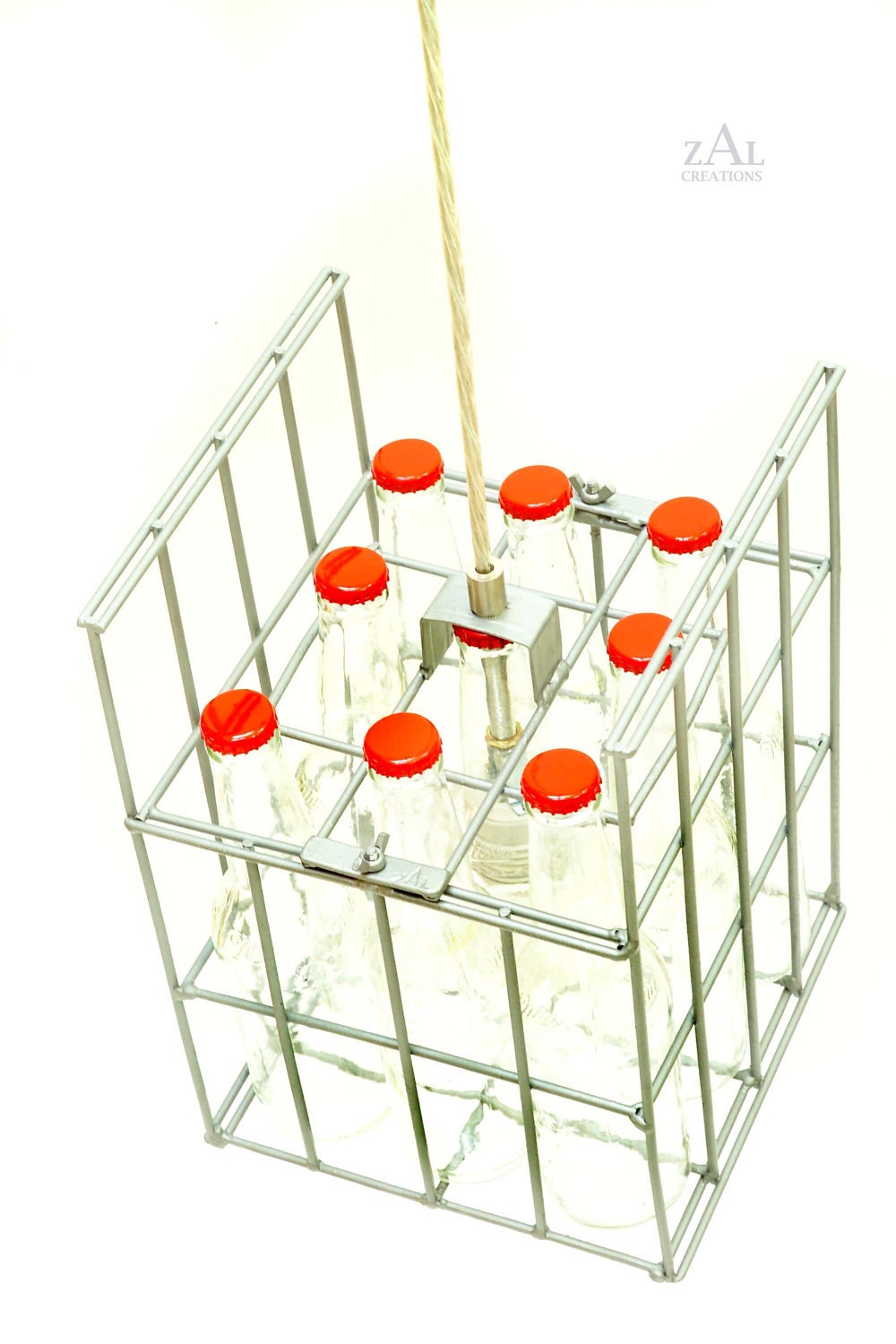 Beer bottles & Wire case Pendant Light. Crate. Lighting.