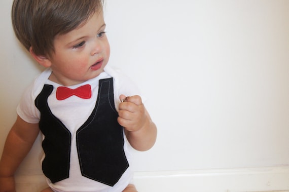 Baby Boy Outfit // Baby Boy Outfit Bow Tie and Vest // Black Vest and Red Bow Tie // Sharp