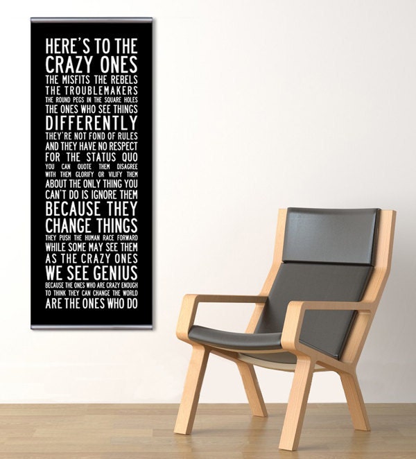 THE CRAZY ONES Inspirational Art. Think Different, Steve Jobs Inspirational Quote. 15.5x40 inch Canvas Subway Art, Inspirational Print.