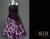 Hippie Gypsy Bohemian Purple and White Tie Dye Cotton Strap Maxi Dress - BH012