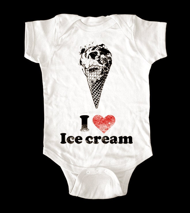I Love (Heart) Ice cream - Printed on Baby Onesie, Toddler Shirts