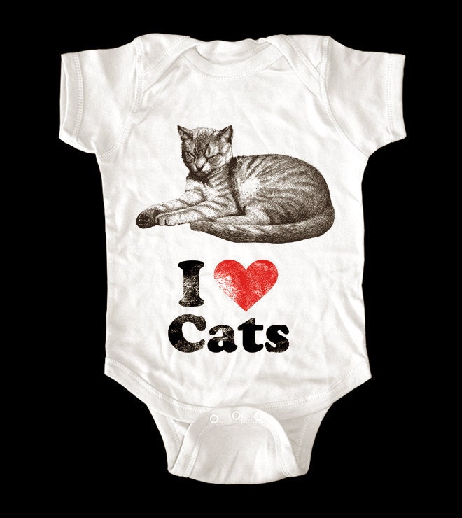I Love (Heart) Cats onesie or shirt - Printed on Baby Onesie, Toddler shirts