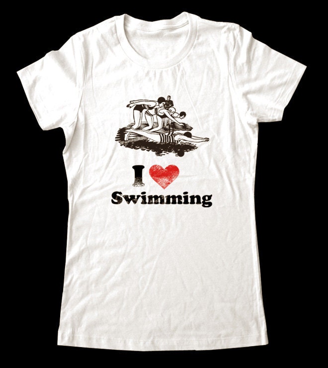 I Love (Heart) SWIMMING - Printed on Super Soft Cotton T-Shirts for Women and Men/Unisex