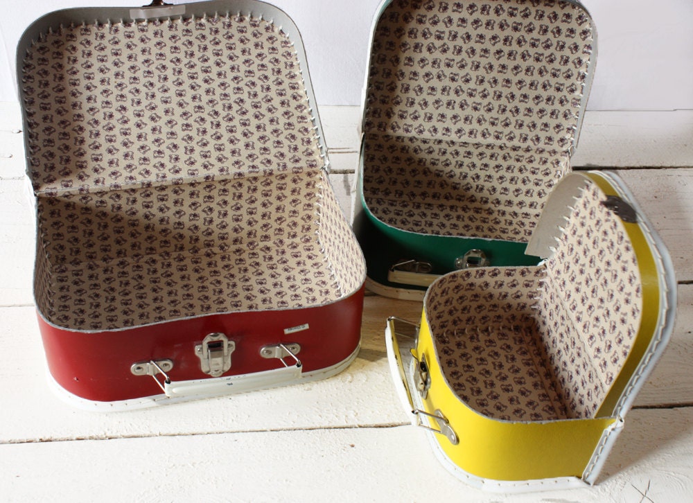 Set of 3 Lovely mid - century cardboard suitacases 1950
