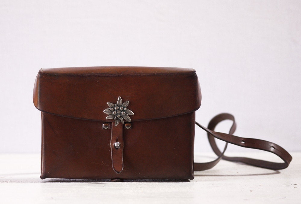 Vintage SWISS real LEATHER CARTOUCHIERE with Edelweiss