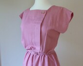 80's Secretary Dress Rose Pink Asymmetrical Belted M