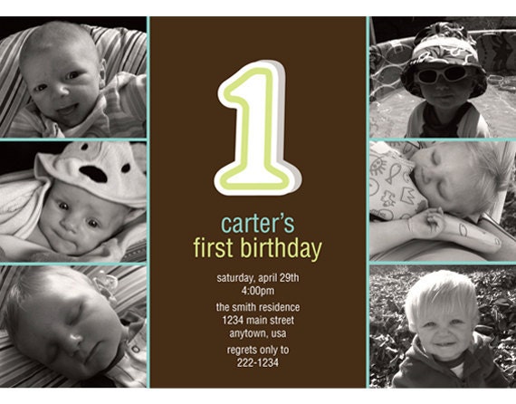 The Big "1" First Birthday Invitation Photo Card (Boy or Girl) - Digital File