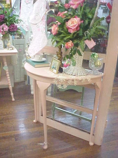 Hand Painted Hollyhock Pink Wall Table...Queen Anne Legs...Shabby Chic