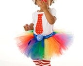 Tutu Skirt - Halloween or Birthday Costume - Rainbow - Cutie Patootie Clown - Newborn to 12 Month Infant Girl Il_170x135