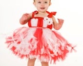 Petti Tutu Dress - Birthday or Christmas Outfit - Red & White - Peppermint Swirl - 12 Month to 2 Toddler Girl