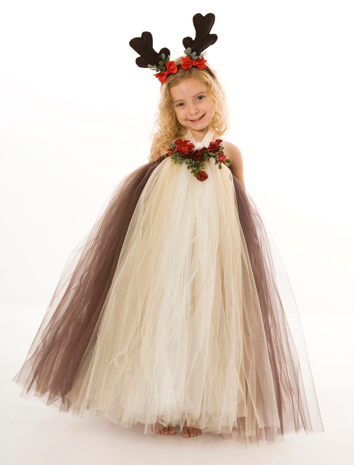 Tutu Dress - Holiday or Christmas Outfit - Brown & Ivory - Blitzen Beauty - 12 month - 2 Toddler Girl Il_170x135