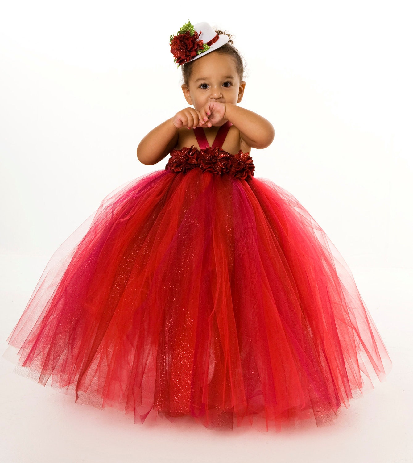 Tutu Dress - Holiday Christmas - Red & Burgundy - Radiant Red Poinsettia - 12 month - 2 Toddler Girl Il_170x135