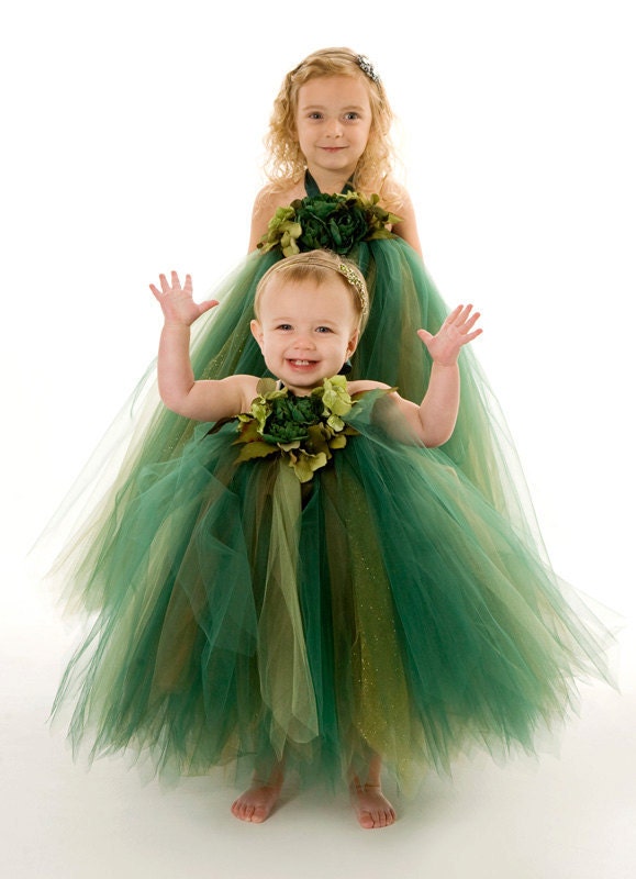 Flower Girl Tutu Dress - Green - Whimsical Woodland Sprite - 5-6 Youth Girl Il_570xn