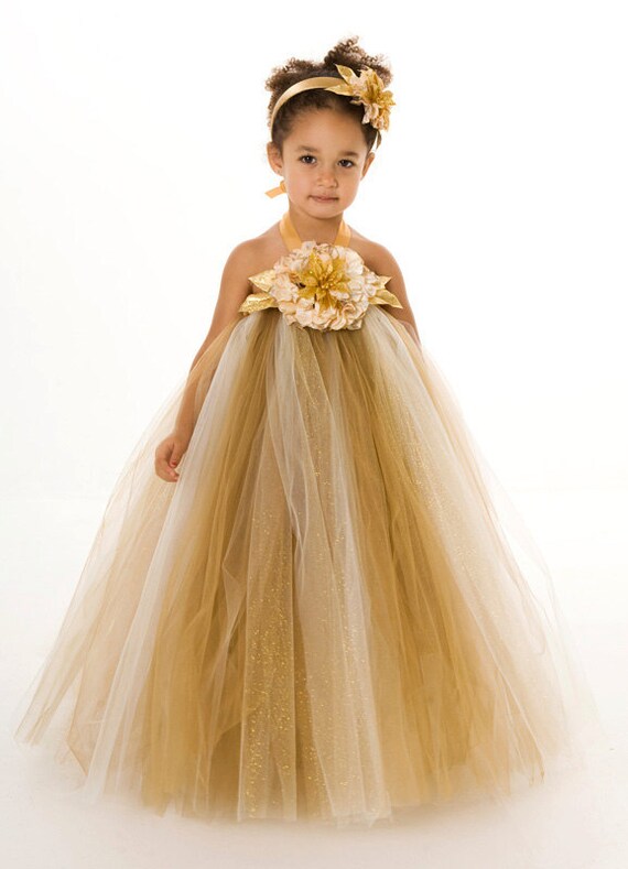 Flower Girl Tutu Dress - Gold & Ivory - Glamorous Gold - 3-4 Toddler Girl Il_570xn