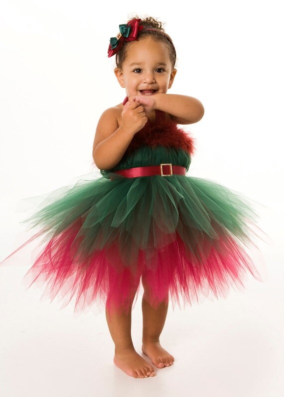 Tutu Dress - Holiday or Christmas Outfit - Green & Burgundy - Enchanted Elf - 3-4 Toddler Girl Il_570xn